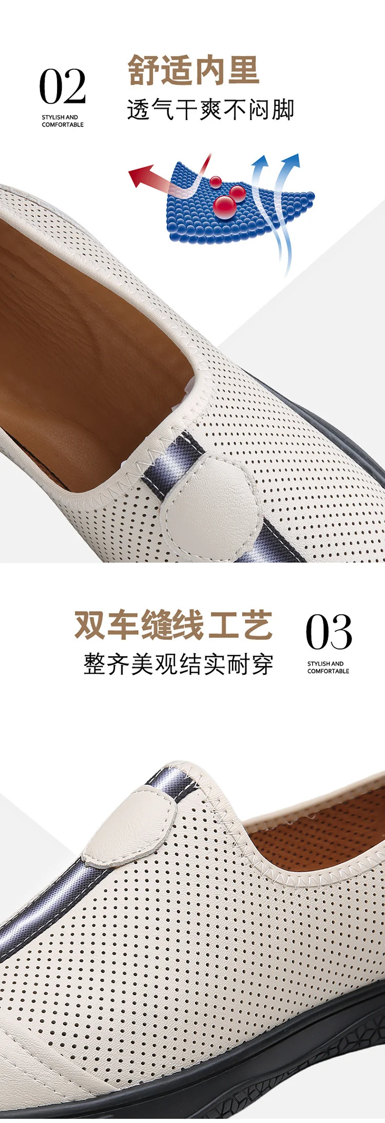 Doug Shoes Men's 2024 New Spring Lazy Slip-on Loafers Soft Bottom Driving Shoes Men's Hollow Leather Shoes