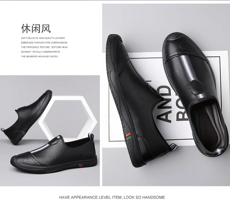 Doug Shoes Men's 2024 New Spring Lazy Slip-on Loafers Soft Bottom Driving Shoes Men's Hollow Leather Shoes