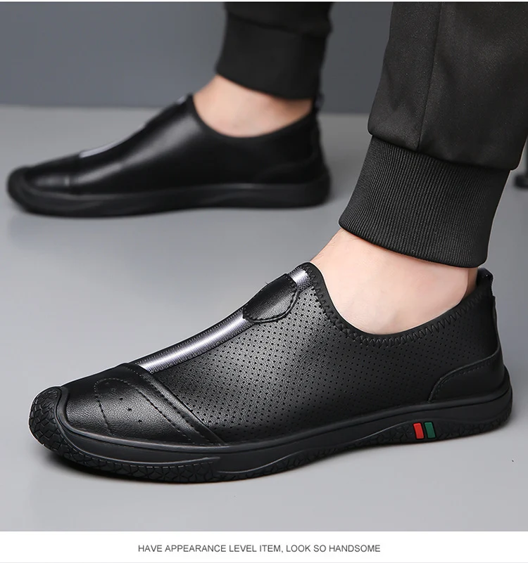 Doug Shoes Men's 2024 New Spring Lazy Slip-on Loafers Soft Bottom Driving Shoes Men's Hollow Leather Shoes