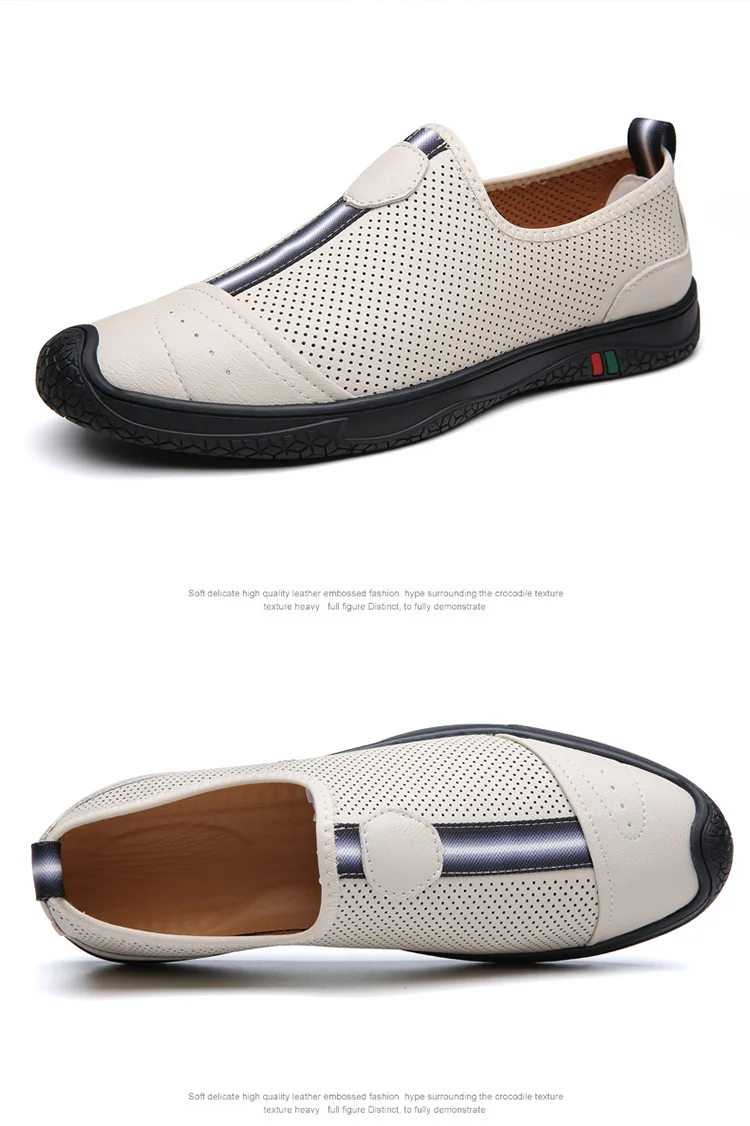 Doug Shoes Men's 2024 New Spring Lazy Slip-on Loafers Soft Bottom Driving Shoes Men's Hollow Leather Shoes
