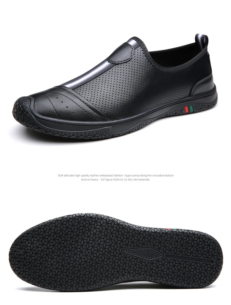 Doug Shoes Men's 2024 New Spring Lazy Slip-on Loafers Soft Bottom Driving Shoes Men's Hollow Leather Shoes