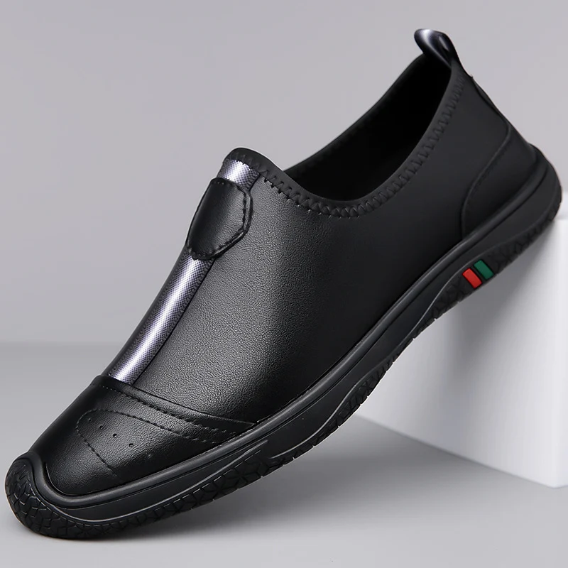 Doug Shoes Men's 2024 New Spring Lazy Slip-on Loafers Soft Bottom Driving Shoes Men's Hollow Leather Shoes
