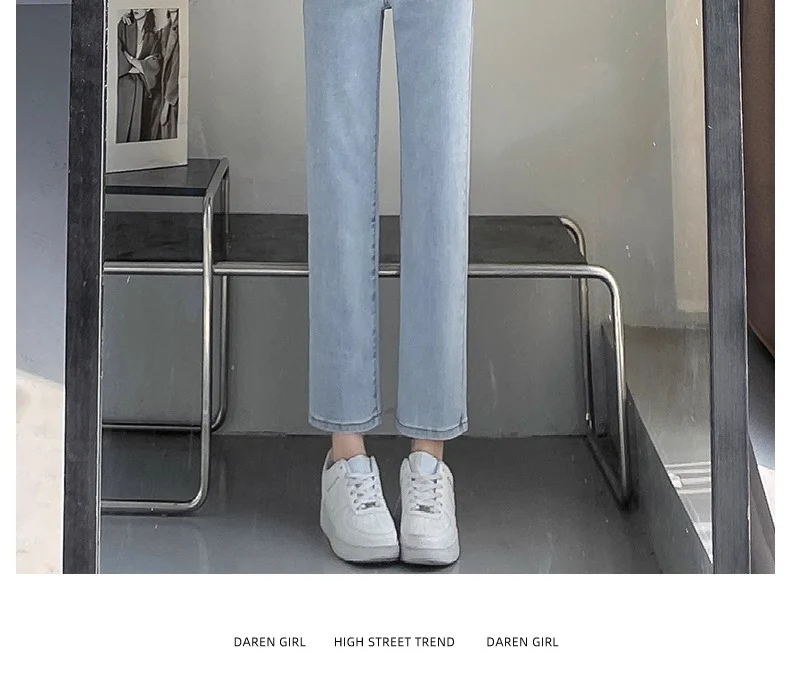 Light-Colored Straight-Leg Jeans for Women, 2026 New Summer Trendy Baguette Pants, Petite High-Waisted Cropped Cigarette Pants
