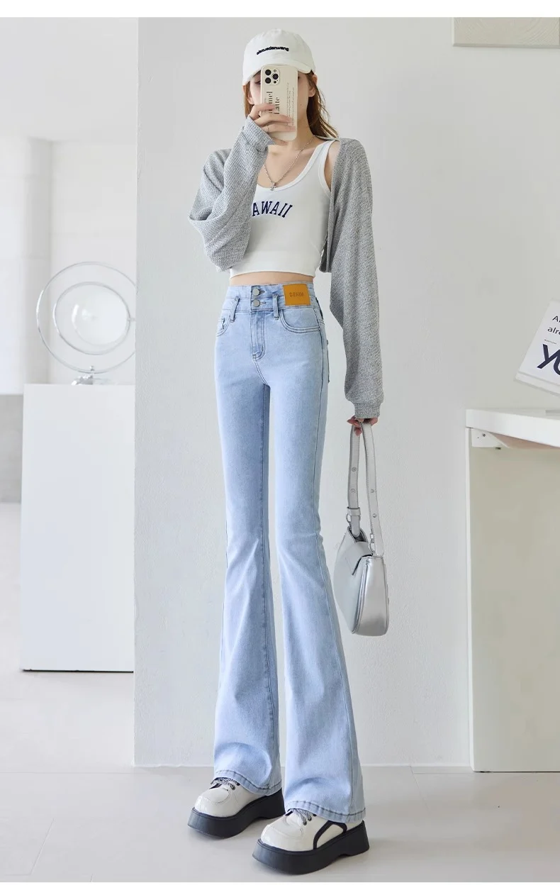 Light-Colored Flared Jeans for Women, 2026 New Summer Thin High-Waisted Slim-Fit Stretchy Spring and Autumn Bootcut Pants