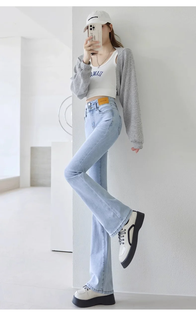 Light-Colored Flared Jeans for Women, 2026 New Summer Thin High-Waisted Slim-Fit Stretchy Spring and Autumn Bootcut Pants