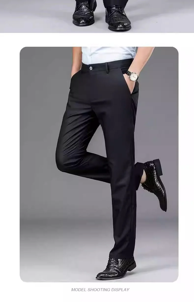 Men's Casual Trousers for Foreign Trade, Loose and Fattened, No-Iron Straight Suit, Business Elastic Trousers Wholesale