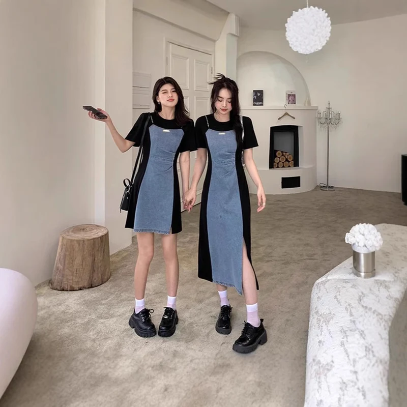 plus size Vintage Denim dress Women's Summer Skirt Casual Slim Fit Two-piece dress
