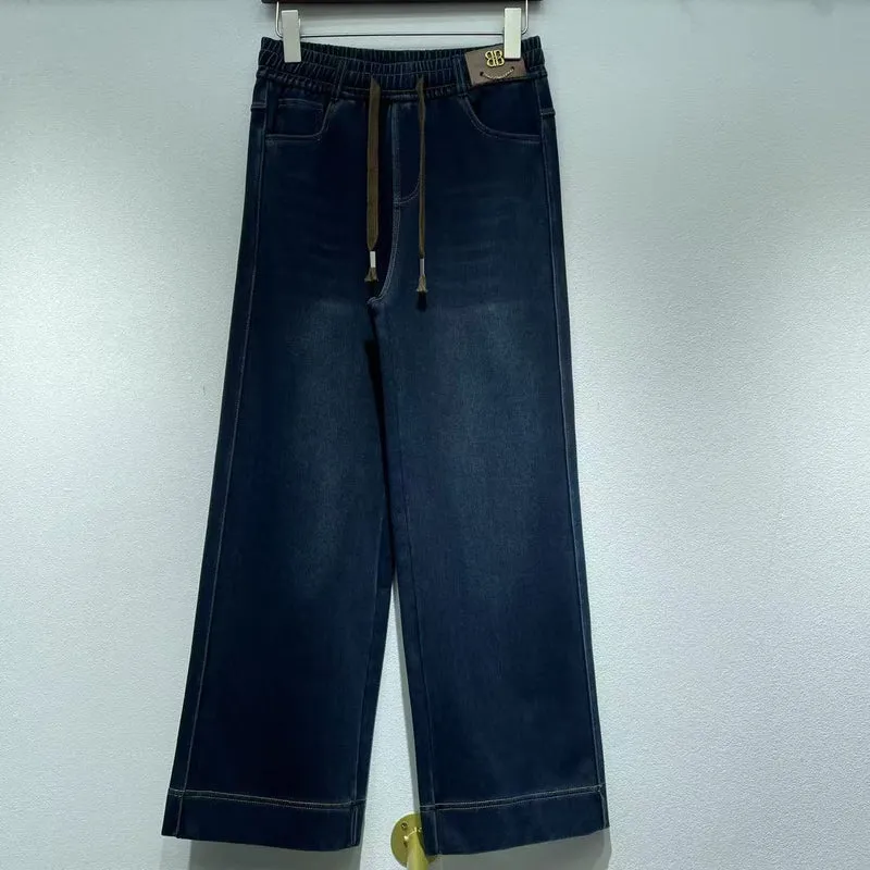 Elastic Wide-Leg Soft Denim Jeans for Women, High-Waisted, Four-Way Stretch, Straight-Leg Pants, Vintage Style, Slimming, Loose, Soft, Casual Pants, Versatile