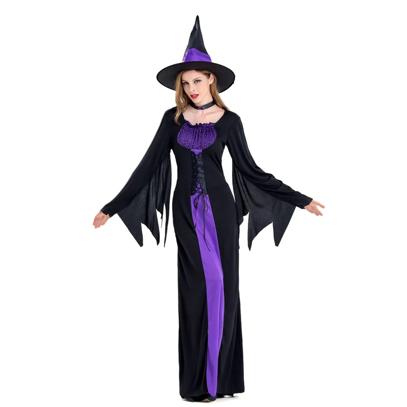 Amazon Cross-Border Halloween Purple Witch Costume Magician Long Skirt Wizard Cosplay Stage Performance Costume