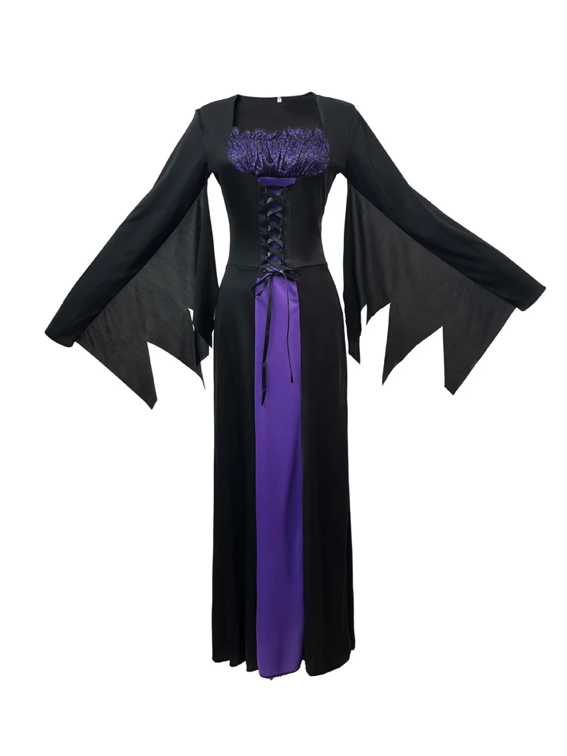 Amazon Cross-Border Halloween Purple Witch Costume Magician Long Skirt Wizard Cosplay Stage Performance Costume