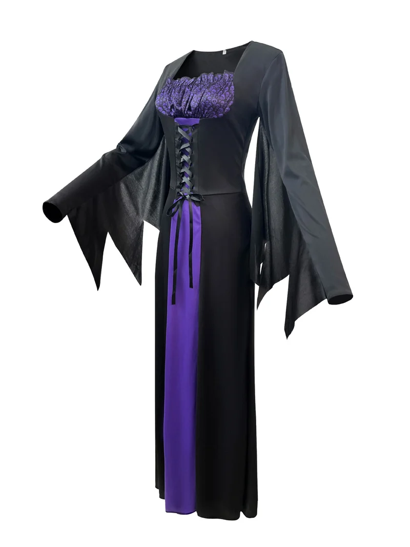 Amazon Cross-Border Halloween Purple Witch Costume Magician Long Skirt Wizard Cosplay Stage Performance Costume