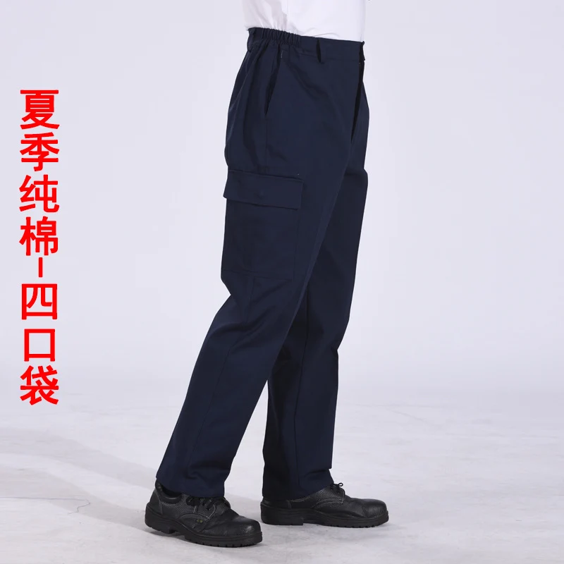 Autumn and Winter Pure Cotton Work Pants for Men, Wear-Resistant Welding Workwear, Blue Construction Site Workshop Handling Work Clothes Pants