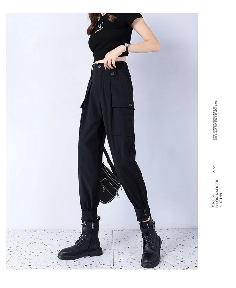 Women's Fleece-Lined Thickened Winter Korean-Style Cargo Pants, Jogger Loose Slimming Ins Harem Casual Pants for Students