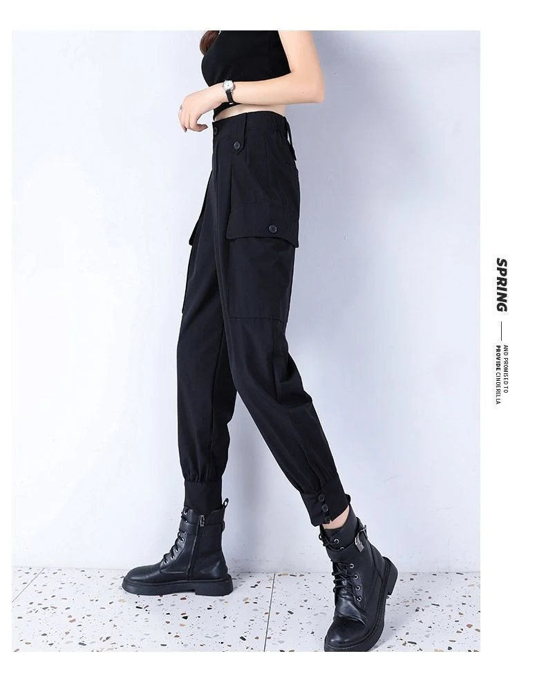 Women's Fleece-Lined Thickened Winter Korean-Style Cargo Pants, Jogger Loose Slimming Ins Harem Casual Pants for Students