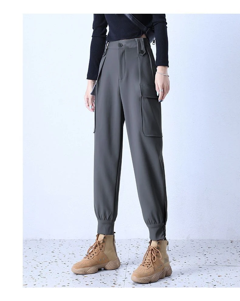 Women's Fleece-Lined Thickened Winter Korean-Style Cargo Pants, Jogger Loose Slimming Ins Harem Casual Pants for Students