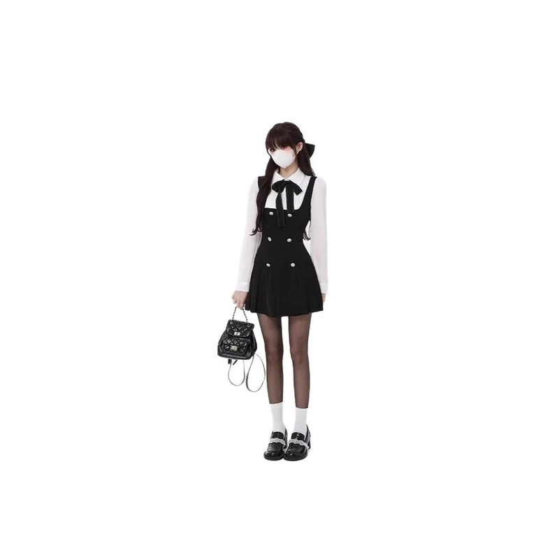 French dress Autumn Fake Two-piece Long-sleeved Slim 2025 New College Style Bow Fake Two-piece dress