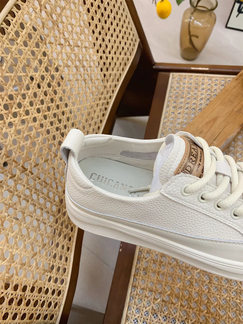 Genuine Leather Retro Sneakers for Women 2025 Spring & Fall New Niche High-Bottom Soft-Soled White Shoes Flats-Soled Sports and Casual Shoes