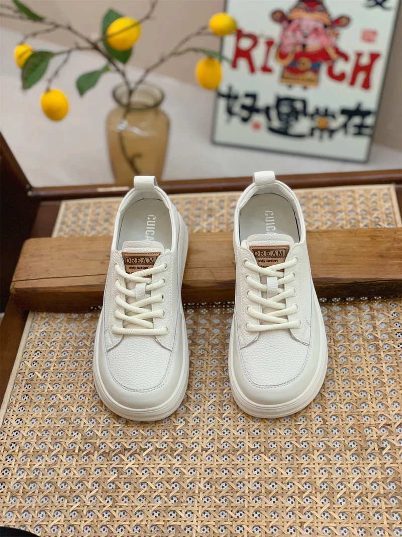 Genuine Leather Retro Sneakers for Women 2025 Spring & Fall New Niche High-Bottom Soft-Soled White Shoes Flats-Soled Sports and Casual Shoes