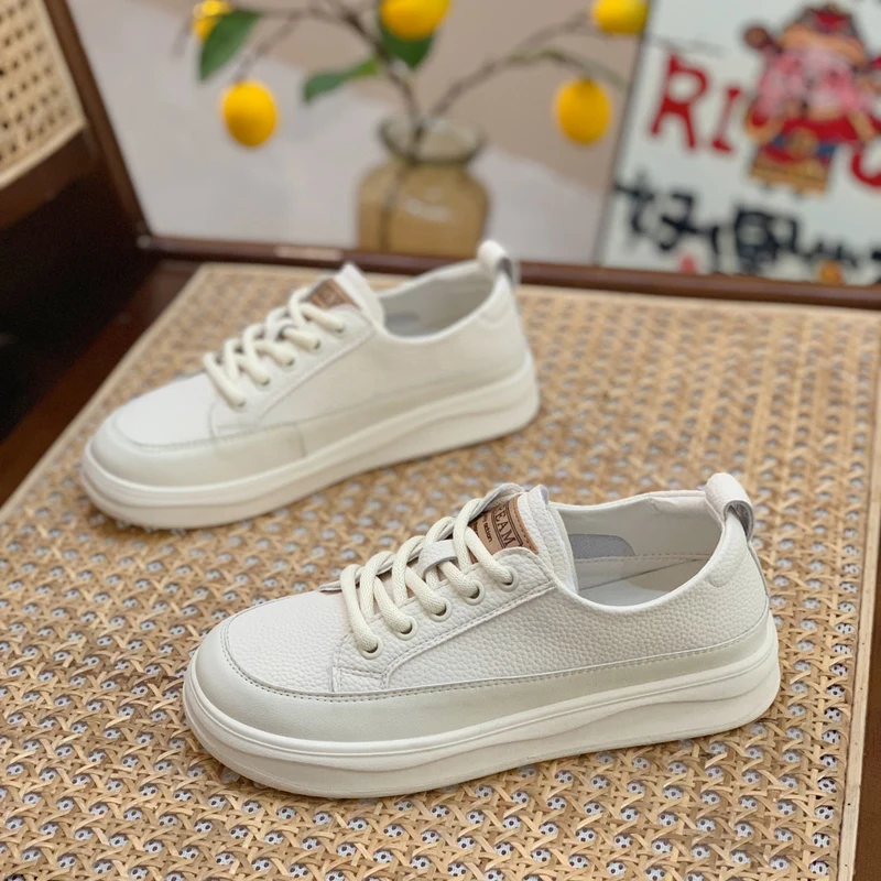 Genuine Leather Retro Sneakers for Women 2025 Spring & Fall New Niche High-Bottom Soft-Soled White Shoes Flats-Soled Sports and Casual Shoes