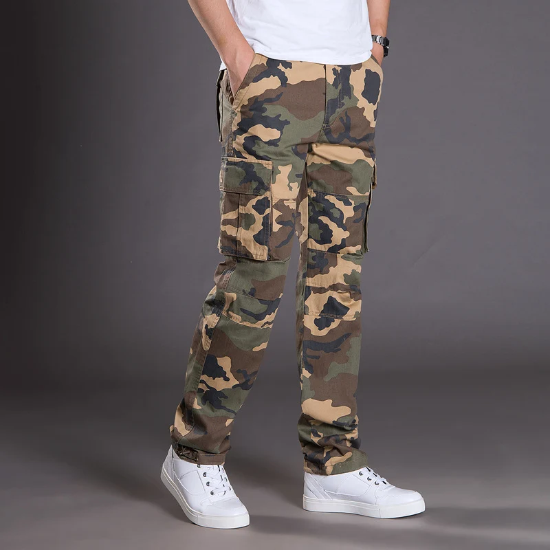 Autumn and Winter Thickened New Arrival Multi-Pocket Camouflage Crane Pants Men's Trendy Straight Loose Sports Casual Trousers Work Pants