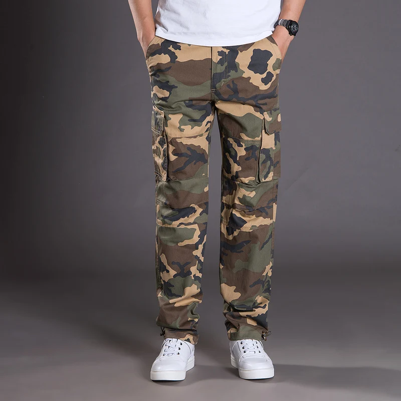 Autumn and Winter Thickened New Arrival Multi-Pocket Camouflage Crane Pants Men's Trendy Straight Loose Sports Casual Trousers Work Pants