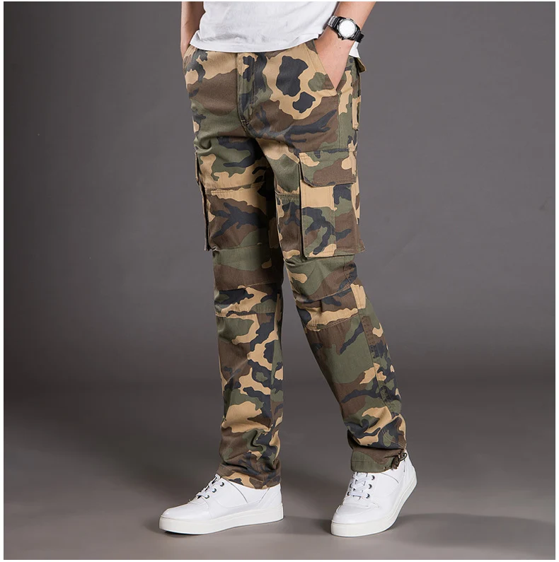 Autumn and Winter Thickened New Arrival Multi-Pocket Camouflage Crane Pants Men's Trendy Straight Loose Sports Casual Trousers Work Pants