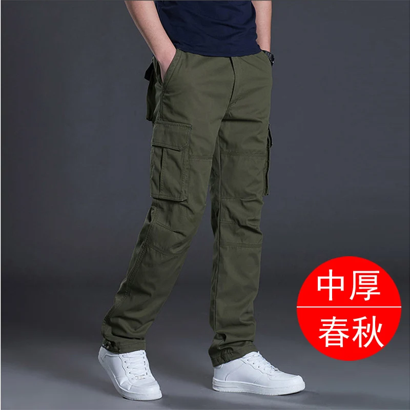 Autumn and Winter Thickened New Arrival Multi-Pocket Camouflage Crane Pants Men's Trendy Straight Loose Sports Casual Trousers Work Pants