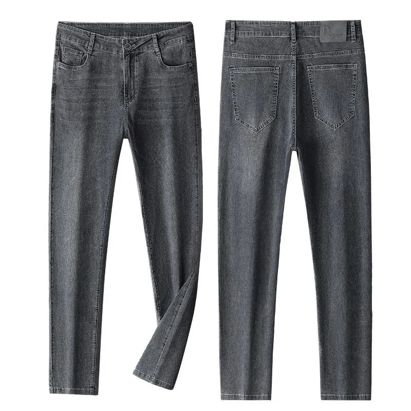 Light Luxury Smoke Grey Jeans Men's Straight Loose Summer Thin Men's Pants 2025 New Casual Trendy Trousers