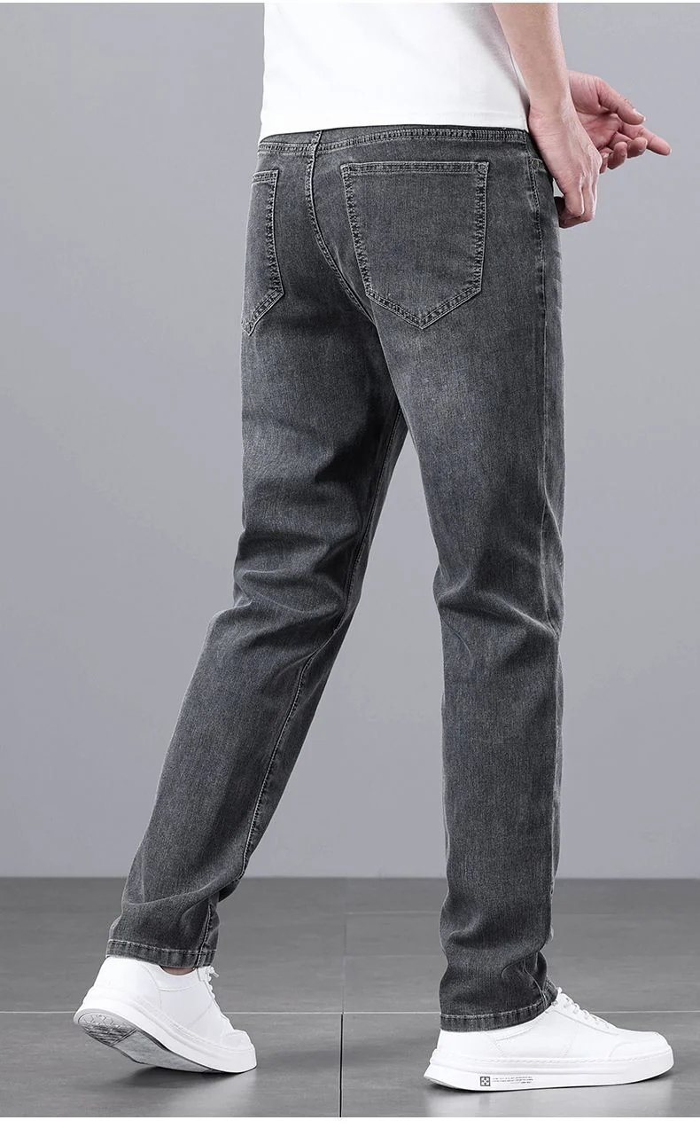 Light Luxury Smoke Grey Jeans Men's Straight Loose Summer Thin Men's Pants 2025 New Casual Trendy Trousers