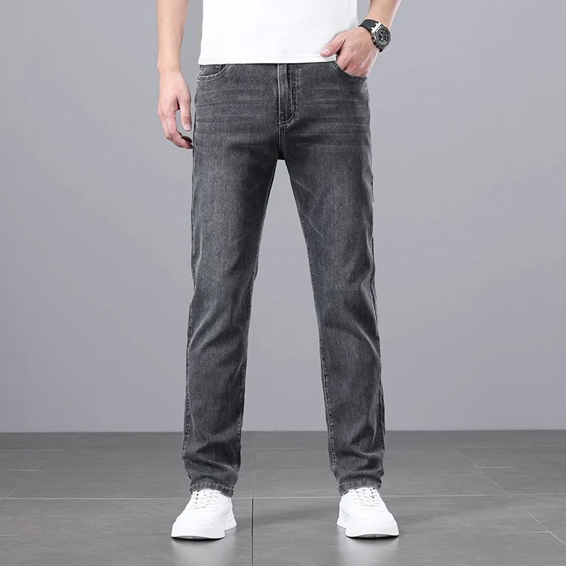 Light Luxury Smoke Grey Jeans Men's Straight Loose Summer Thin Men's Pants 2025 New Casual Trendy Trousers