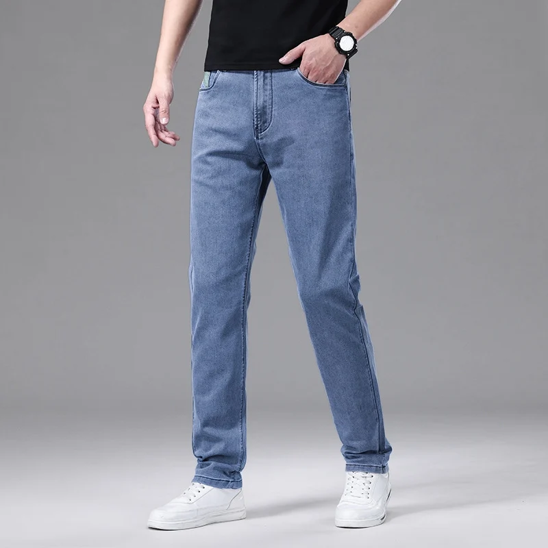 Light Luxury Smoke Grey Jeans Men's Straight Loose Summer Thin Men's Pants 2025 New Casual Trendy Trousers