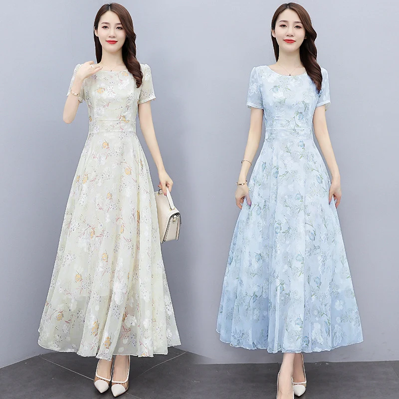 2022 Summer New Bohemian Long Dress to Ankle Chiffon dress Super Long Seaside Holiday Beach Dress for Women