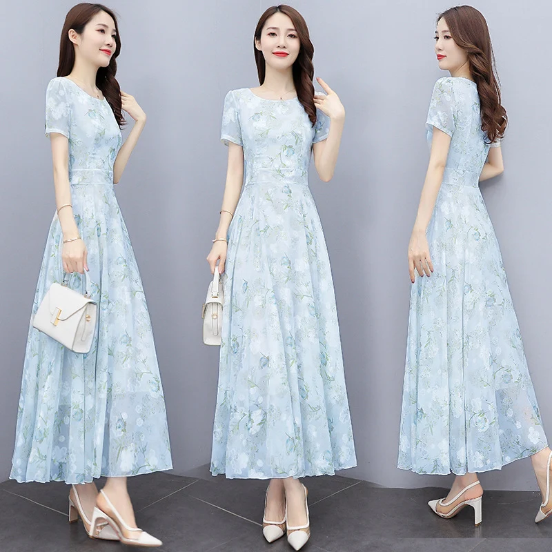 2022 Summer New Bohemian Long Dress to Ankle Chiffon dress Super Long Seaside Holiday Beach Dress for Women