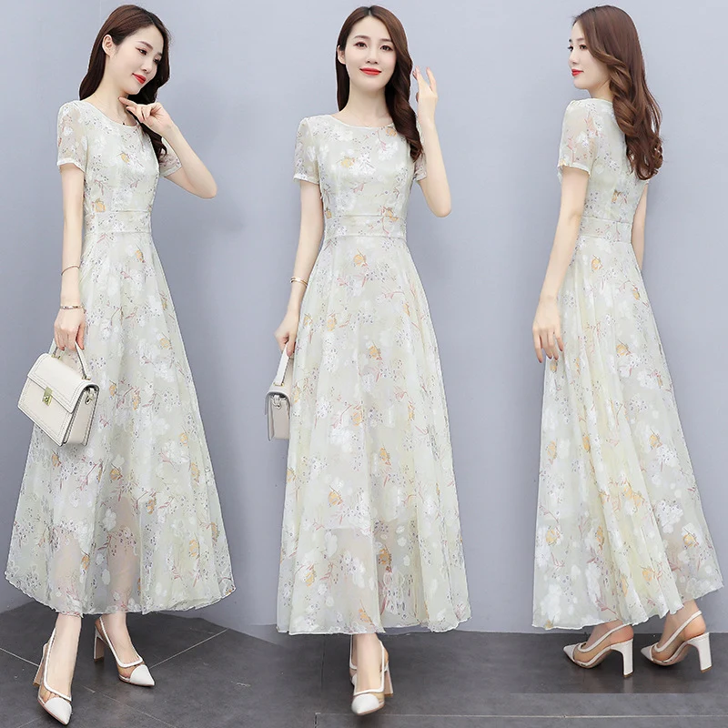 2022 Summer New Bohemian Long Dress to Ankle Chiffon dress Super Long Seaside Holiday Beach Dress for Women