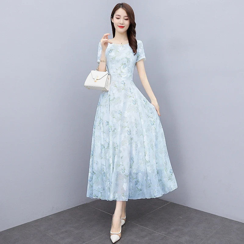 2022 Summer New Bohemian Long Dress to Ankle Chiffon dress Super Long Seaside Holiday Beach Dress for Women
