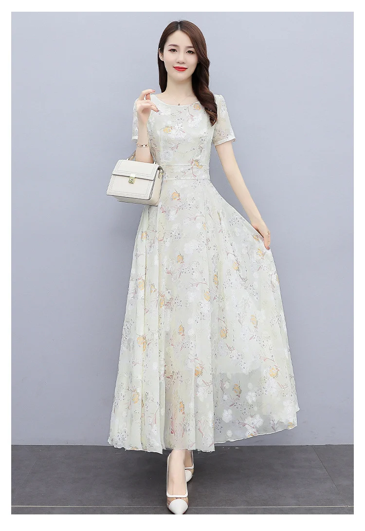 2022 Summer New Bohemian Long Dress to Ankle Chiffon dress Super Long Seaside Holiday Beach Dress for Women