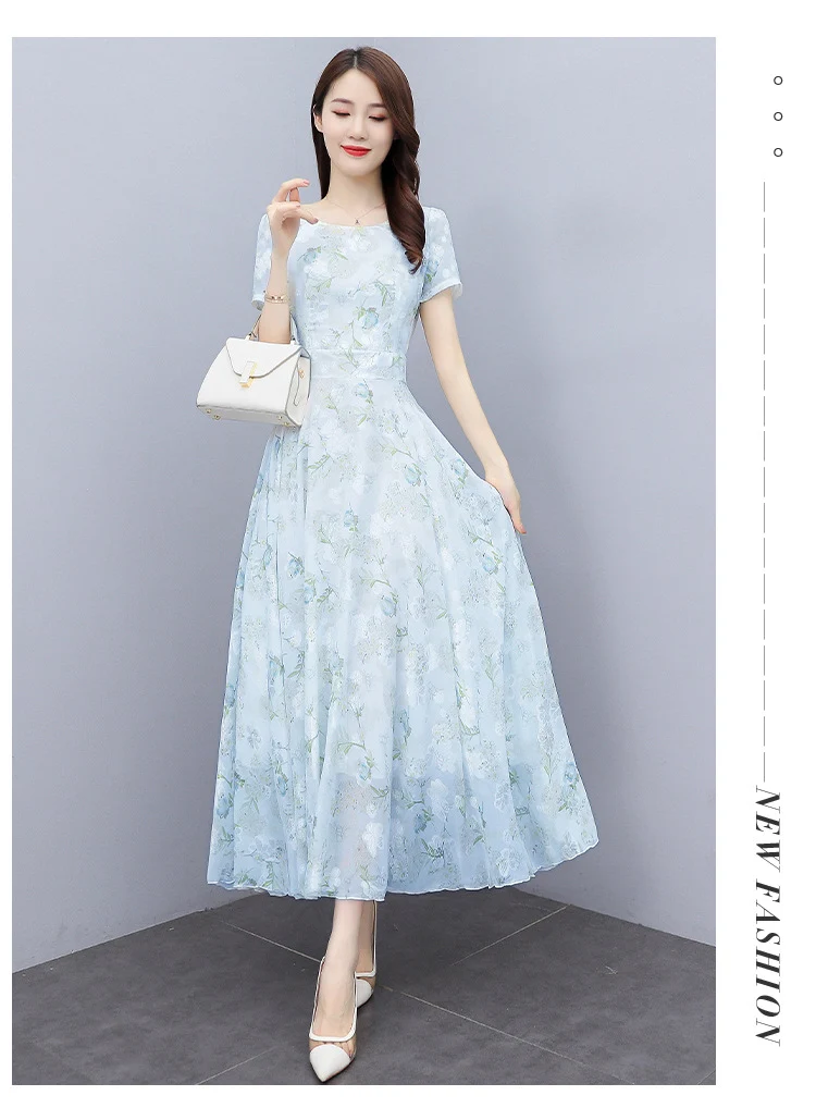 2022 Summer New Bohemian Long Dress to Ankle Chiffon dress Super Long Seaside Holiday Beach Dress for Women