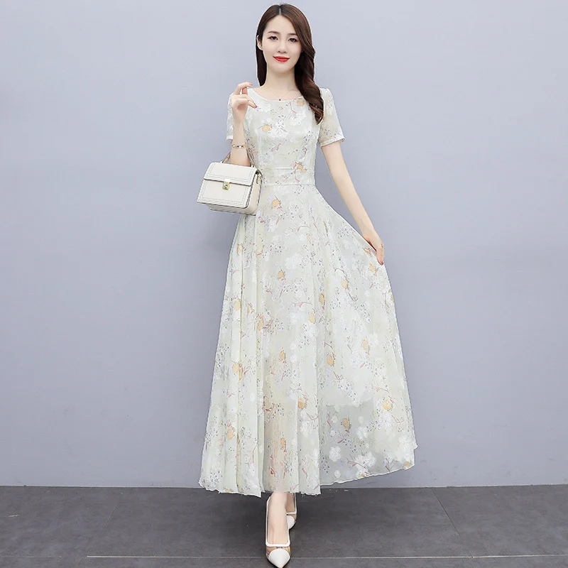 2022 Summer New Bohemian Long Dress to Ankle Chiffon dress Super Long Seaside Holiday Beach Dress for Women