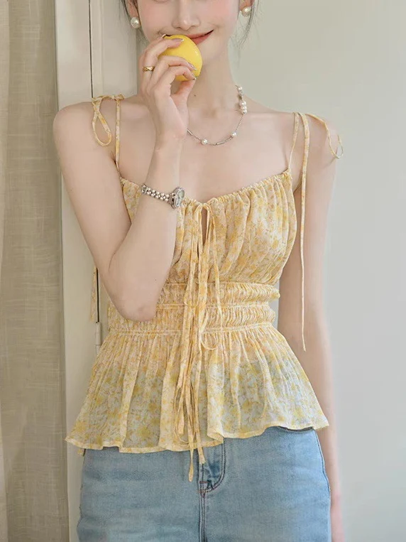 Midsummer Oil Painting Series & High-set Oblique Cut Mid-length French Printed Sling dress