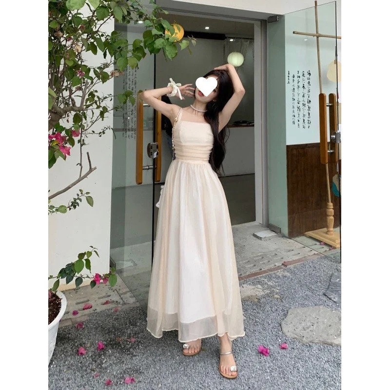 Strapless dress Women's Summer New Super Fairy Waist Slimming Mesh Vintage Elegant First Love Dress