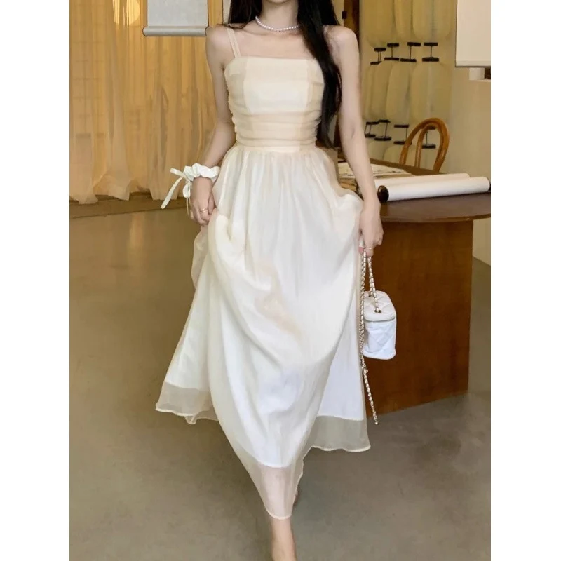 Strapless dress Women's Summer New Super Fairy Waist Slimming Mesh Vintage Elegant First Love Dress