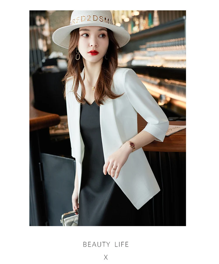 [Three-Quarter Sleeve Dress] Women's Formal Suit Dress, Korean Style Fashion Professional Attire, Small Blazer Dress for Spring and Summer