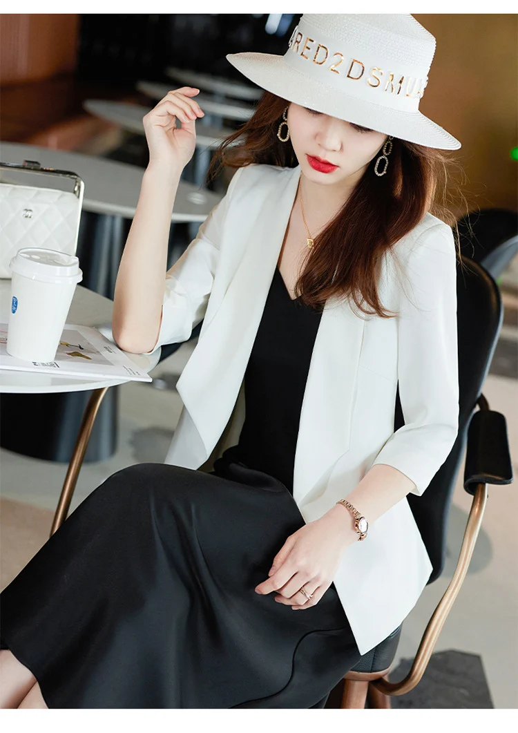 [Three-Quarter Sleeve Dress] Women's Formal Suit Dress, Korean Style Fashion Professional Attire, Small Blazer Dress for Spring and Summer