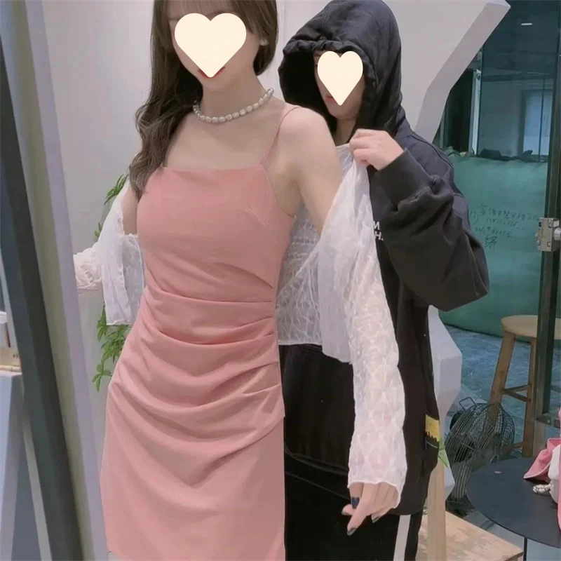 Strappy Dress 2026 Summer New Style Waist-Cinching Slimming Dress for Women, Covering the Body, Elegant, Sexy, Solid Color Bodycon Dress