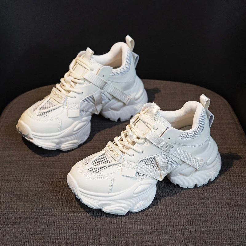 Thick-Soled Dad Shoes for Women 2025 Summer New Versatile Height-Increasing Breathable Mesh Sports Casual Shoes Platform Heel