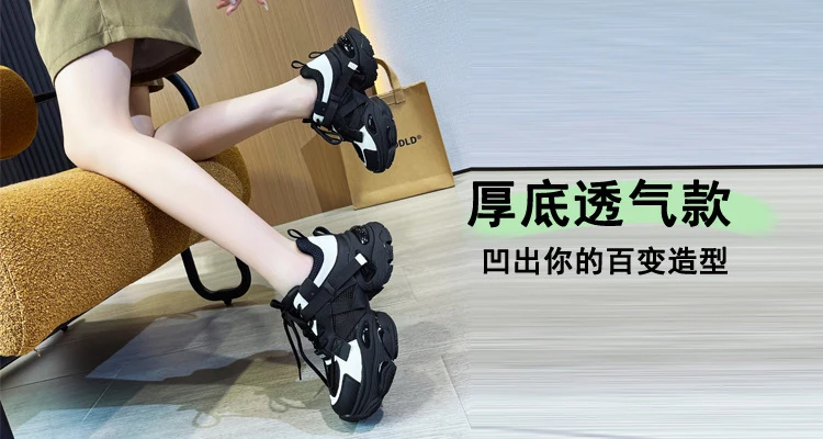 Thick-Soled Dad Shoes for Women 2025 Summer New Versatile Height-Increasing Breathable Mesh Sports Casual Shoes Platform Heel