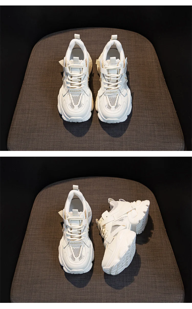 Thick-Soled Dad Shoes for Women 2025 Summer New Versatile Height-Increasing Breathable Mesh Sports Casual Shoes Platform Heel