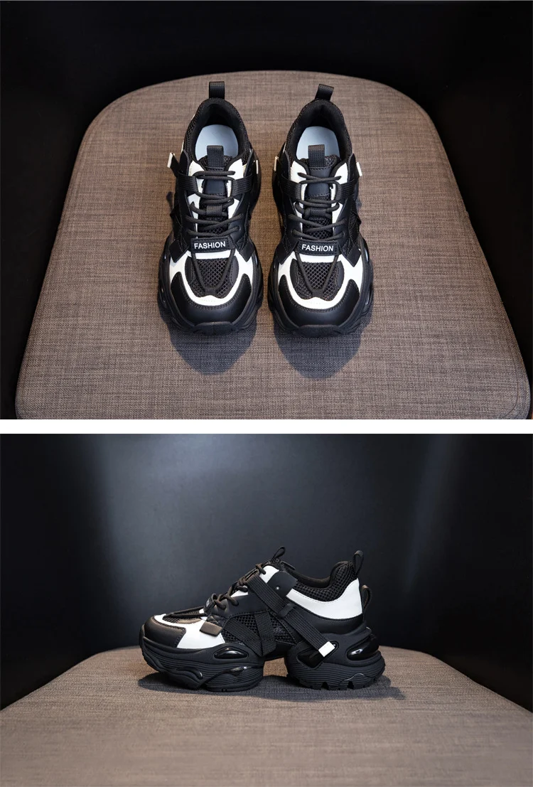 Thick-Soled Dad Shoes for Women 2025 Summer New Versatile Height-Increasing Breathable Mesh Sports Casual Shoes Platform Heel