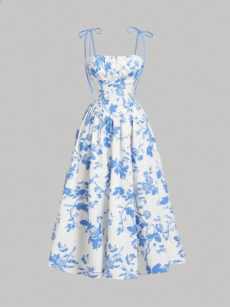 Amazon 2025 European and American New Women's Floral Printed Sling Homecoming dress Summer Sun Dress Spring Dress