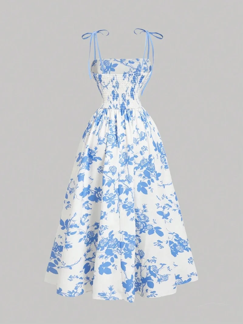 Amazon 2025 European and American New Women's Floral Printed Sling Homecoming dress Summer Sun Dress Spring Dress